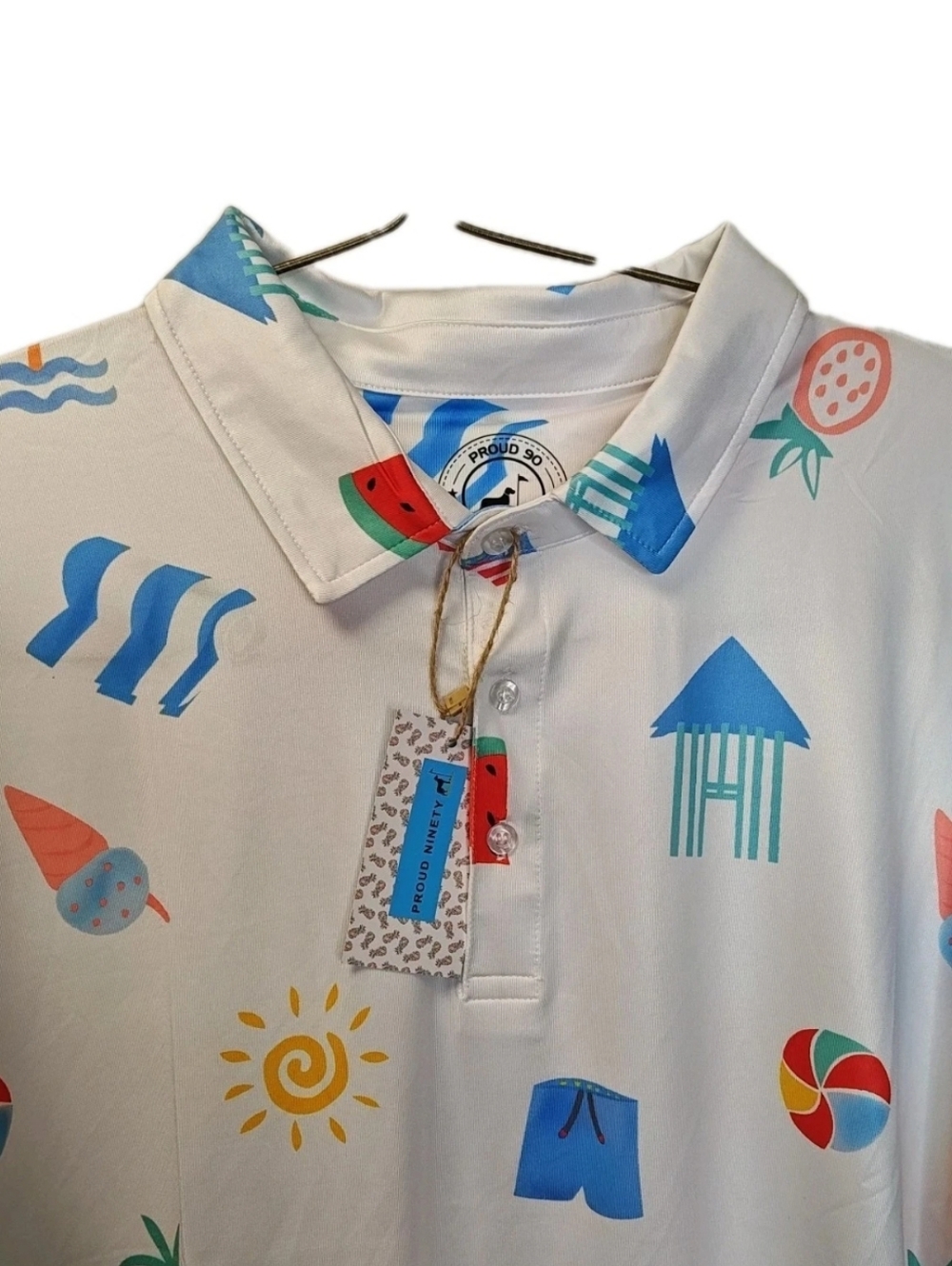 Proud Ninety Golf Pickleball Polo Shirt Men 3X White Summer Novelty Print Nwt